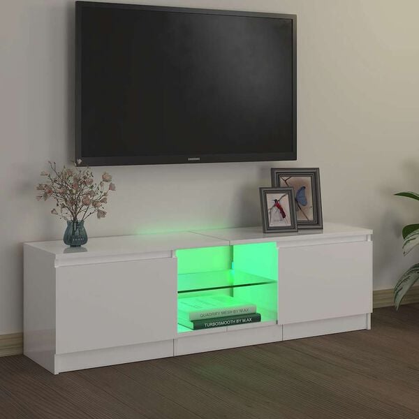 vidaXL TV-b&auml;nk med LED-belysning vit h&ouml;gglans 120x30x36 cm
