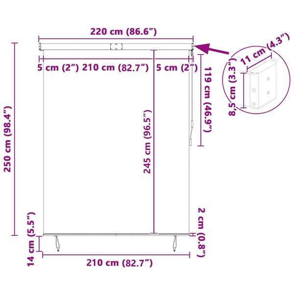 vidaXL Rullgardin med gardiner Antracit 200 x 250 cm Tyg och Aluminium
