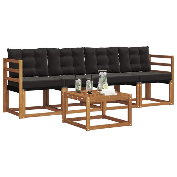 vidaXL Utomhussoffset med kudde 5 pcs Naturlig och svart