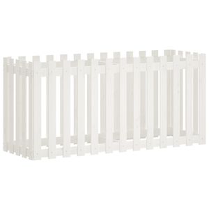 vidaXL Odlingsl&aring;da med staket-design vit 150x50x70 cm massiv furu
