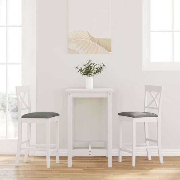 vidaXL Barstolar med kuddar 2 st, vit, massivt trä, gummi