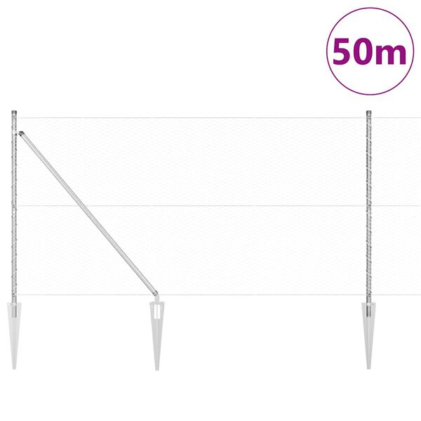 vidaXL Staket med stolpar Silver 1.2 x 50 m PVC-belagd st&aring;l