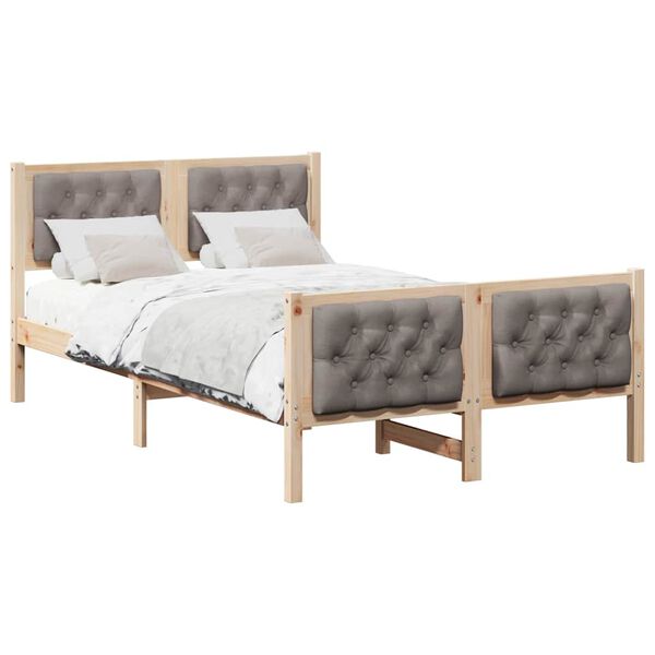 vidaXL S&auml;ngram med huvudgavel Taupe 135 x 190 cm Massiv furu