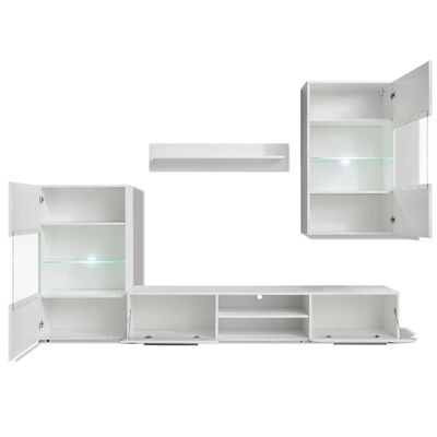 vidaXL TV-möbel med vitrinskåp och LED 5 delar vit