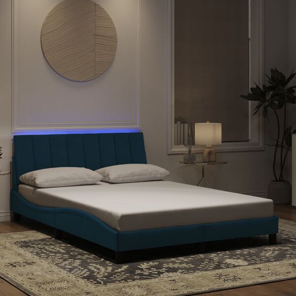 vidaXL Bed Frame with LED without Mattress "Hanko" Blue 120x200 cm Velvet