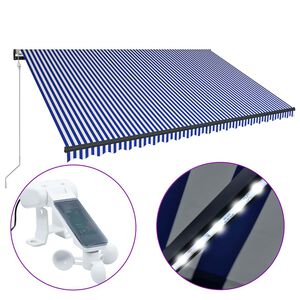 vidaXL Markis med vindsensor & LED 500x300 cm bl&aring; och vit
