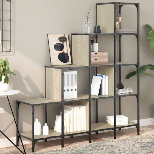 vidaXL Bokhylla sonoma-ek 122x30x132 cm konstruerat tr&auml; och metall