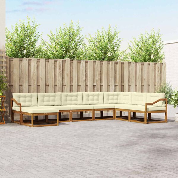 vidaXL Utomhussoffset med kudde 8 pcs Naturlig och Gr&auml;dde