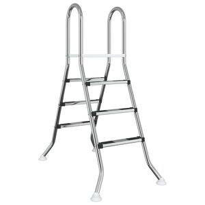 vidaXL Stege f&ouml;r ovanmarkspool 100 cm 3-Step Rostfritt St&aring;l 304 Silver