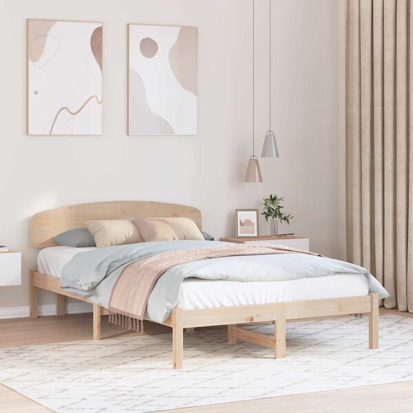 vidaXL Sängram med huvudgavel Naturfärg 135 x 190 cm Massiv furu