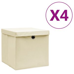 vidaXL F&ouml;rvaringsl&aring;dor med lock 4 st 28x28x28 cm gr&auml;ddvit