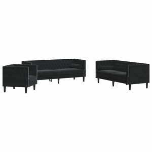 vidaXL Soffgrupp chesterfield 3 delar bolsterkuddar svart sammet