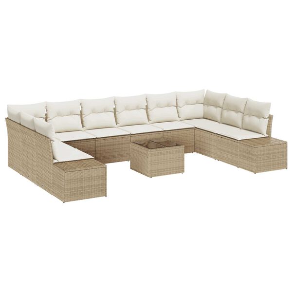 vidaXL Tr&auml;dg&aring;rdsoffset 11 pcs Beige och gr&auml;ddf&auml;rgad Poly Rattan
