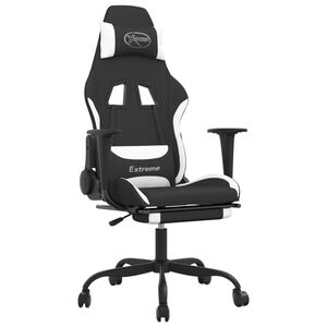 vidaXL Gamingstol med fotst&ouml;d och massage svart och vit tyg