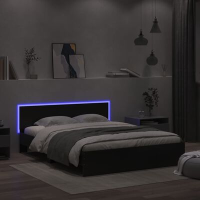 vidaXL Sängram med huvudgavel och LED svart 150x200 cm