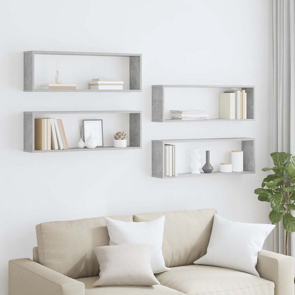 vidaXL V&auml;gghylla kubformad 4 st betonggr&aring; 80x15x26,5cm konstruerat tr&auml;