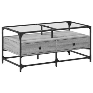 vidaXL Soffbord med glasskiva gr&aring; sonoma 98,5x50x45 cm st&aring;l