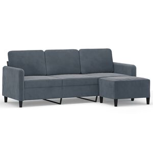 vidaXL 3-sitssoffa med fotpall m&ouml;rkgr&aring; 180 cm sammet