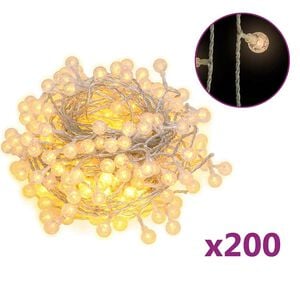 vidaXL Ljusslinga 20 m bollar 200 lysdioder varmvit 8 funktioner
