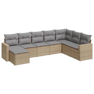 vidaXL Matgrupp f&ouml;r tr&auml;dg&aring;rden med dynor 8 delar beige konstrotting