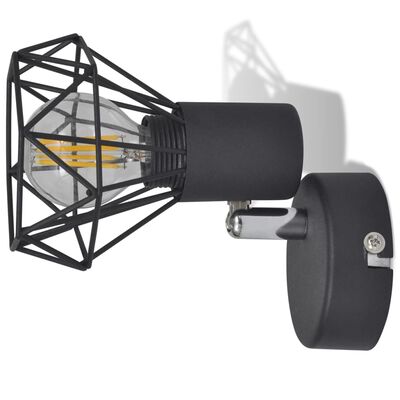 Taklampa industri-design spotlights 2 st LED-glödlampor svart