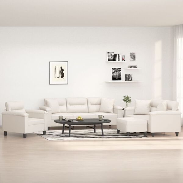 vidaXL Soffgrupp med kuddar 4 delar Beige mikrofibertyg