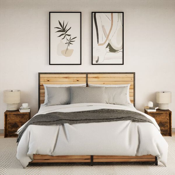 vidaXL S&auml;ngbord med LED-lampor 2 st r&ouml;kf&auml;rgad ek konstruerat tr&auml;