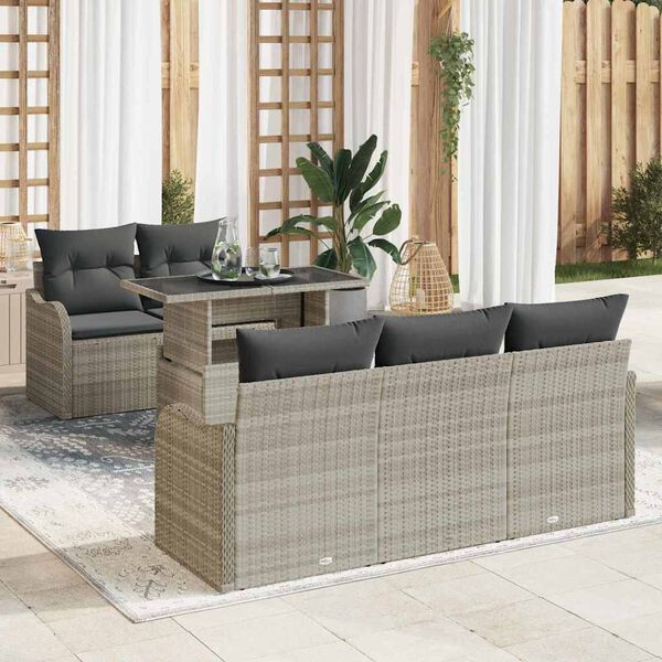 vidaXL Trädgårdsoffset 6 pcs Ljusgrå 100 x 55 x 73 cm Poly rattan
