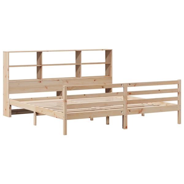 vidaXL S&auml;ng med bokhylla utan madrass 180x200cm massiv furu