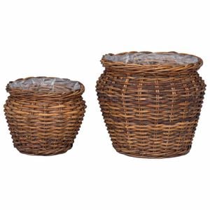 vidaXL Planteringskorg med lagring 2 pcs Brun Lacak Rattan