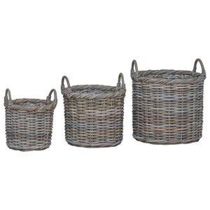 vidaXL Planteringskorg med lagring 3 pcs Kubu gr&aring; Kubu Rattan