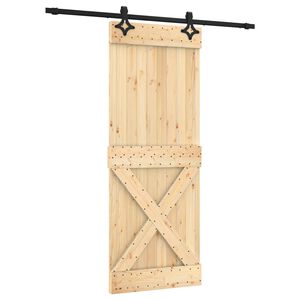 vidaXL Skjutd&ouml;rr Naturlig och svart 80 x 210 cm Massiv furutr&auml;d&ouml;rr