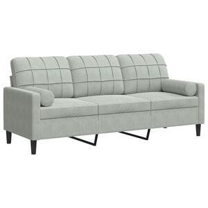 vidaXL 3-sitssoffa med prydnadskuddar ljusgr&aring; 180 cm sammet
