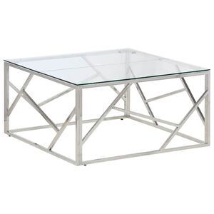 vidaXL Soffbord silver rostfritt st&aring;l och h&auml;rdat glas