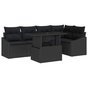 vidaXL Tr&auml;dg&aring;rdsoffset med kudde med lagring 6 pcs Svart konstrotting