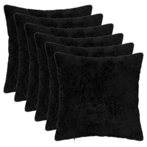 vidaXL Kudd&ouml;verdrag 6 st HEERLEN Svart 30 x 30 cm Faux Kaninp&auml;ls