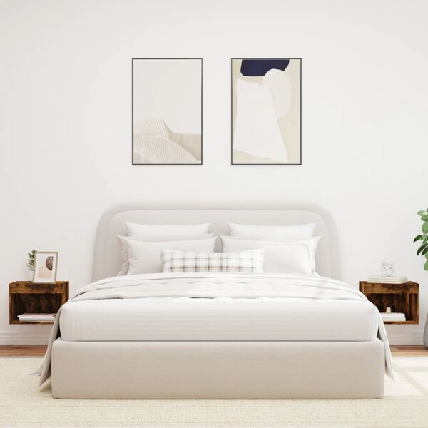 vidaXL V&auml;ggmonterade s&auml;ngbord med LED-lampor 2 st r&ouml;kf&auml;rgad ek