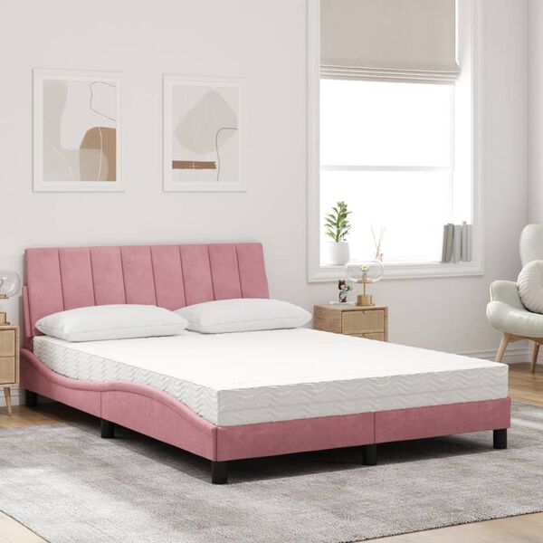 vidaXL Bed with Mattress "Hanko" Pink 140x190 cm Velvet