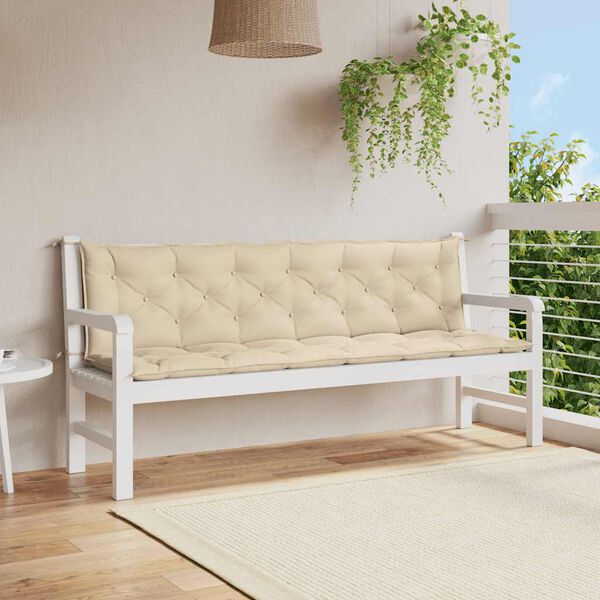 vidaXL Bänkdyna för trädgården beige 200x(50+50)x7 cm oxfordtyg