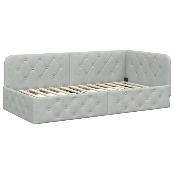 vidaXL Hörn Sängram med huvudgavel Ljusgrå 90 x 200 cm Sammet