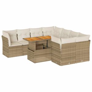 vidaXL Soffgrupp f&ouml;r tr&auml;dg&aring;rden med dynor 9 delar beige konstrotting