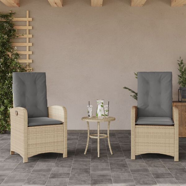 vidaXL Bistrogrupp med dynor 3 delar mixbeige konstrotting