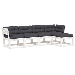 vidaXL Loungegrupp f&ouml;r tr&auml;dg&aring;rden 5 delar med dynor vit massiv furu