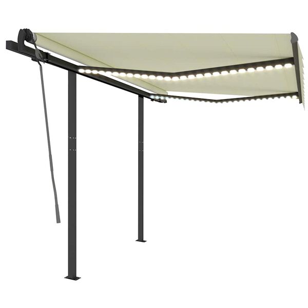 vidaXL Markis manuellt inf&auml;llbar med LED 3x2,5 m gr&auml;ddvit