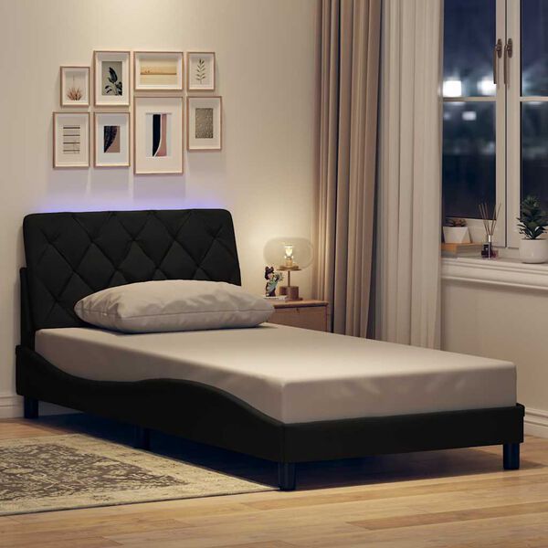 vidaXL Bed Frame with LED without Mattress Black 100x200 cm Fabric