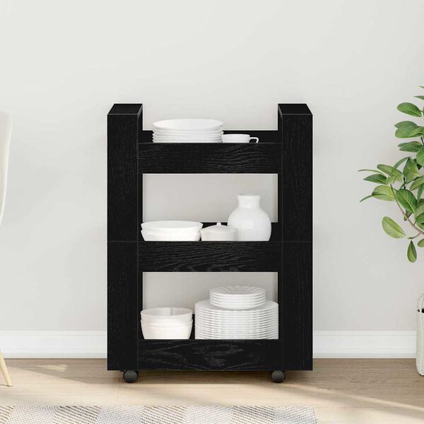 vidaXL Köksvagn Svart Ek 60 x 45 x 80 cm Konstruerat trä