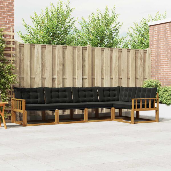 vidaXL Utomhussoffset med kudde 5 pcs Naturlig och svart