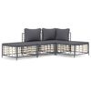 vidaXL Loungegrupp 4 delar med dynor antracit konstrotting