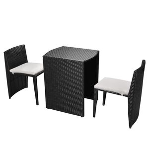 vidaXL Caf&eacute;grupp med dynor 3 delar konstrotting svart