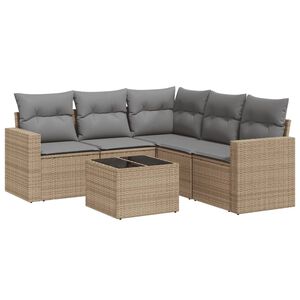 vidaXL Soffgrupp f&ouml;r tr&auml;dg&aring;rden med dynor 6 delar beige konstrotting